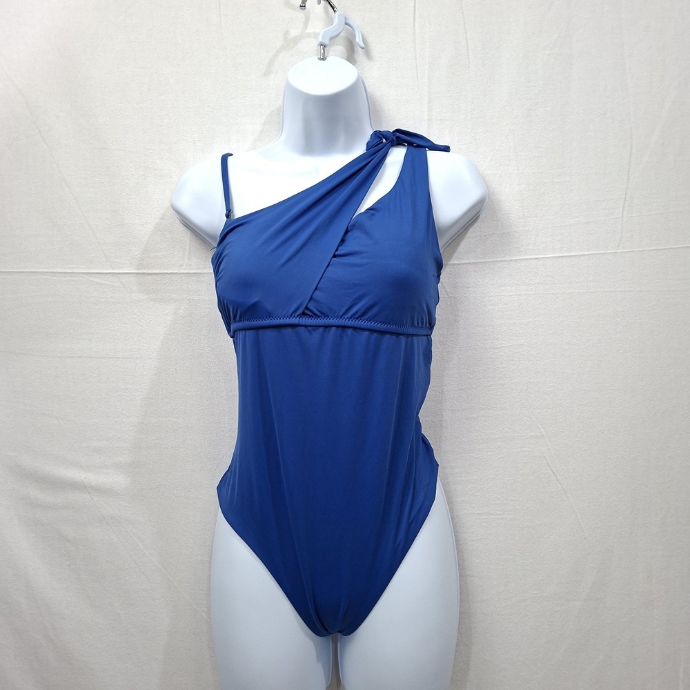 Becca Sz Large Virtue Asymmetric Cutout One Piece Swimsuit Royal Blue